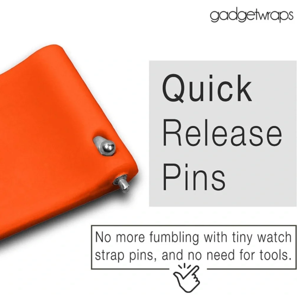 🩶5/$30 GadgetWraps 22mm Orange Silicone Watch Band with Quick Release Pins NEW